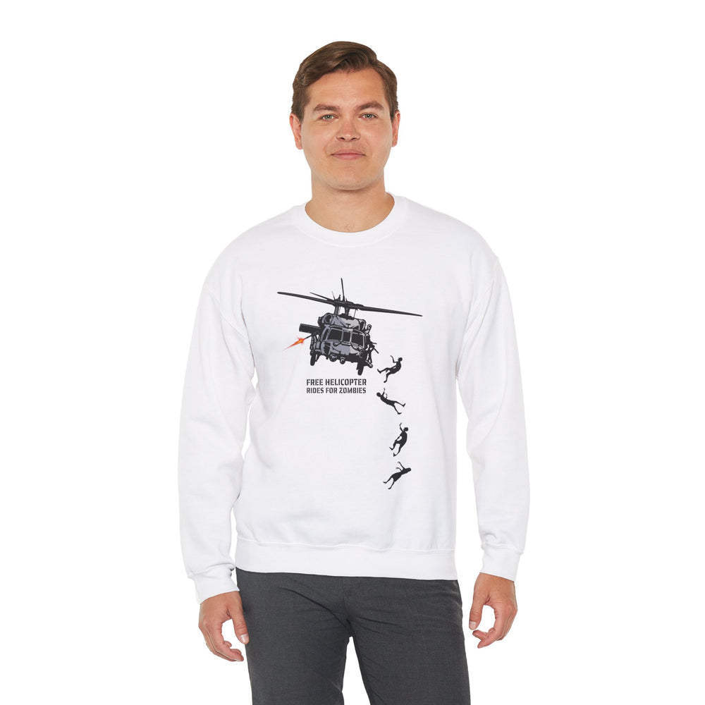 FREE HELICOPTER RIDES FOR ZOMBIES SWEATSHIRT