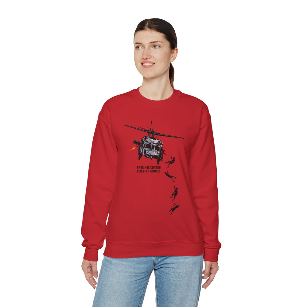 FREE HELICOPTER RIDES FOR ZOMBIES SWEATSHIRT