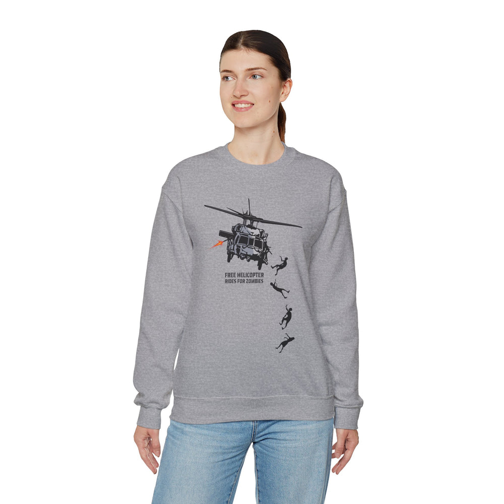 FREE HELICOPTER RIDES FOR ZOMBIES SWEATSHIRT