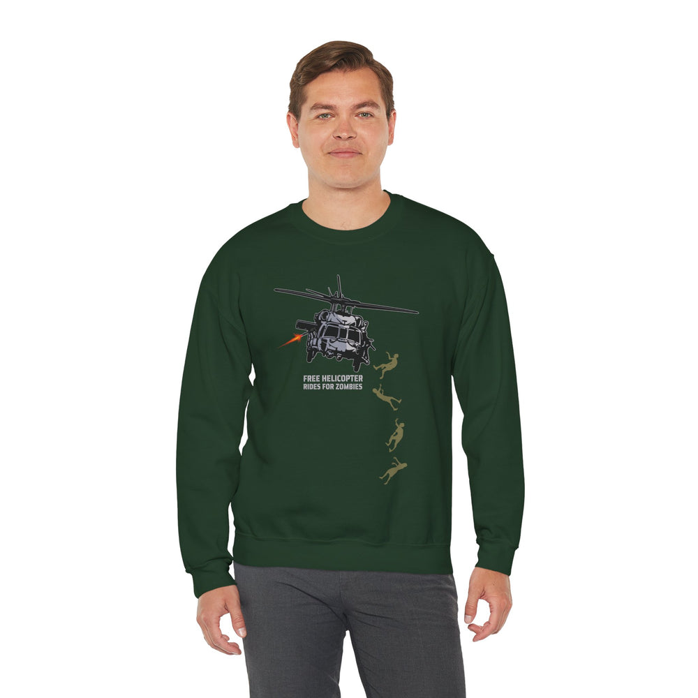 FREE HELICOPTER RIDES FOR ZOMBIES SWEATSHIRT