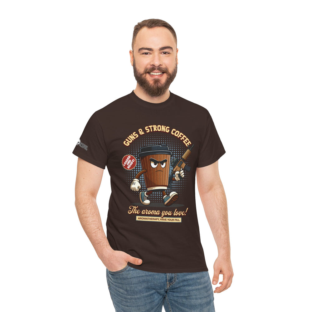 GUNS AND STRONG COFFEE T SHIRT