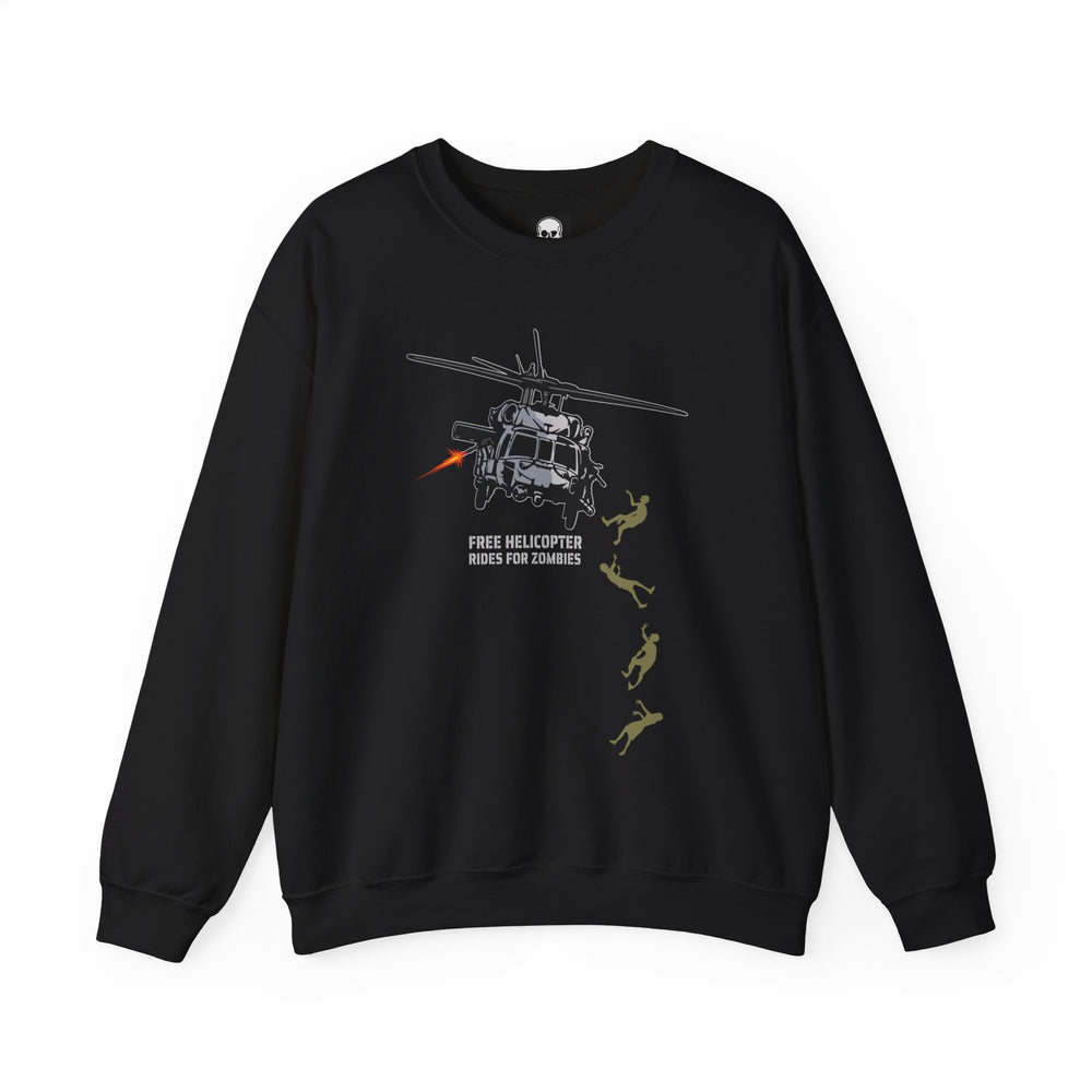 FREE HELICOPTER RIDES FOR ZOMBIES SWEATSHIRT