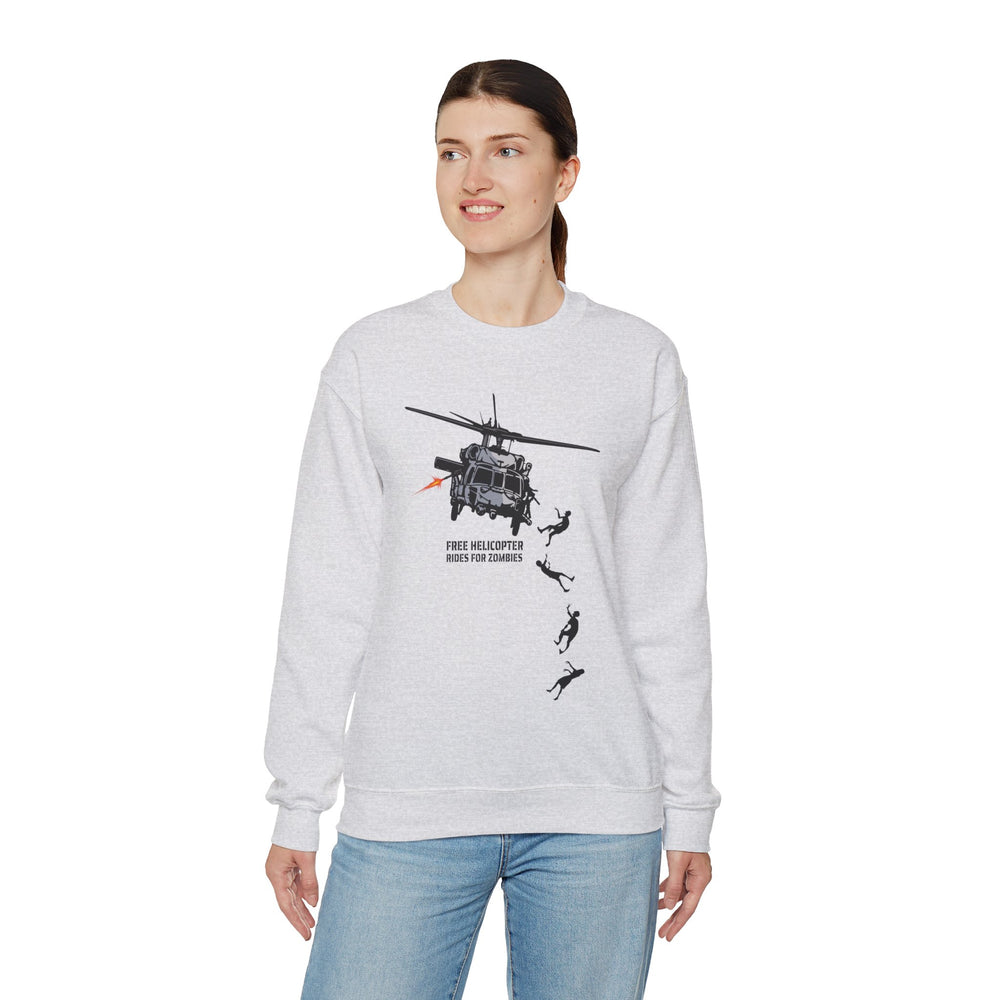 FREE HELICOPTER RIDES FOR ZOMBIES SWEATSHIRT