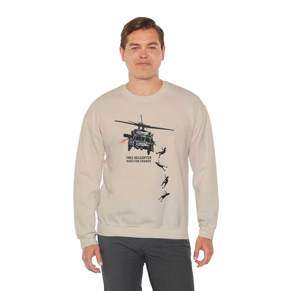 FREE HELICOPTER RIDES FOR ZOMBIES SWEATSHIRT