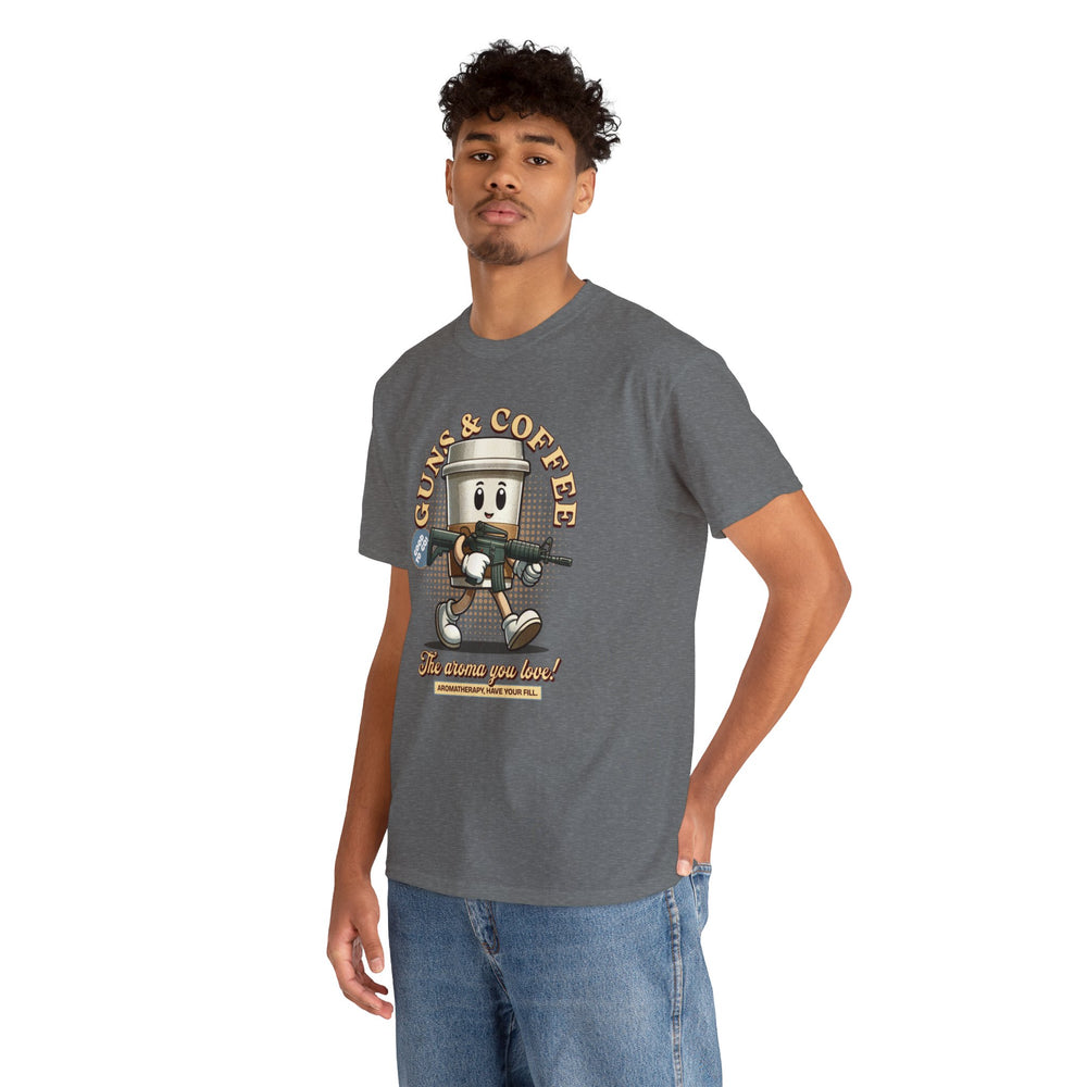 GUNS AND COFFEE VINTAGE T SHIRT