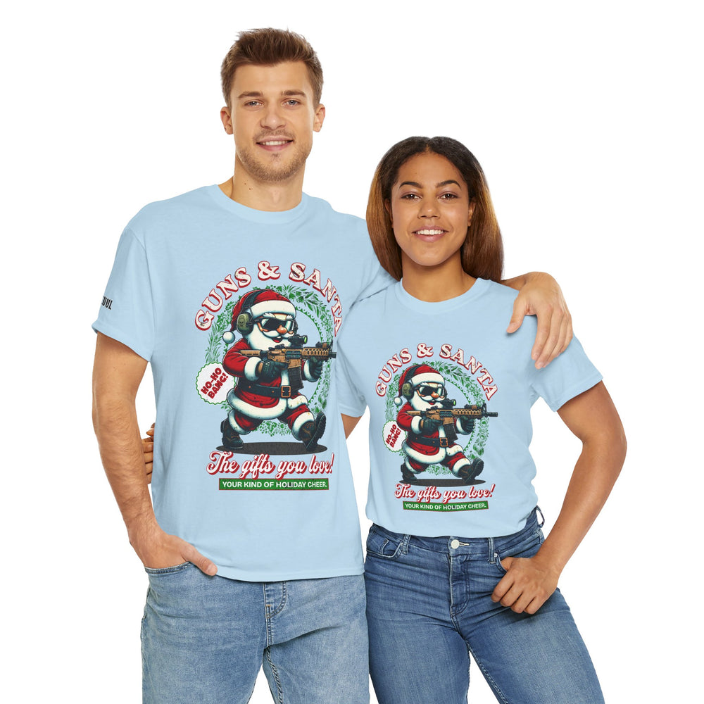 GUNS AND SANTA T SHIRT