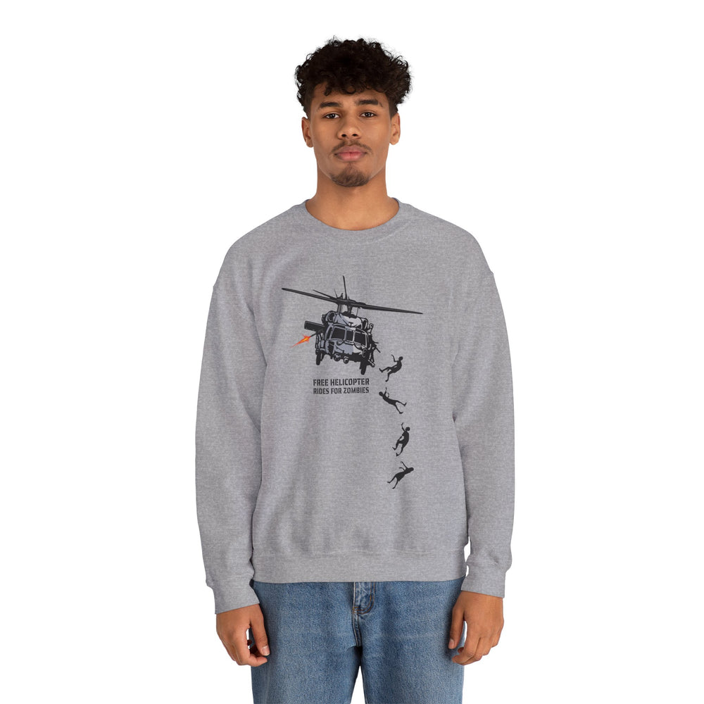 FREE HELICOPTER RIDES FOR ZOMBIES SWEATSHIRT