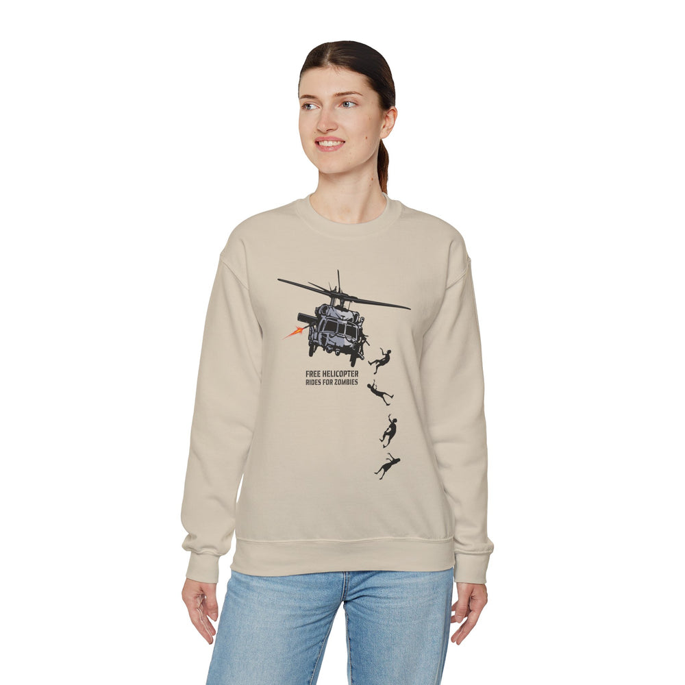 FREE HELICOPTER RIDES FOR ZOMBIES SWEATSHIRT