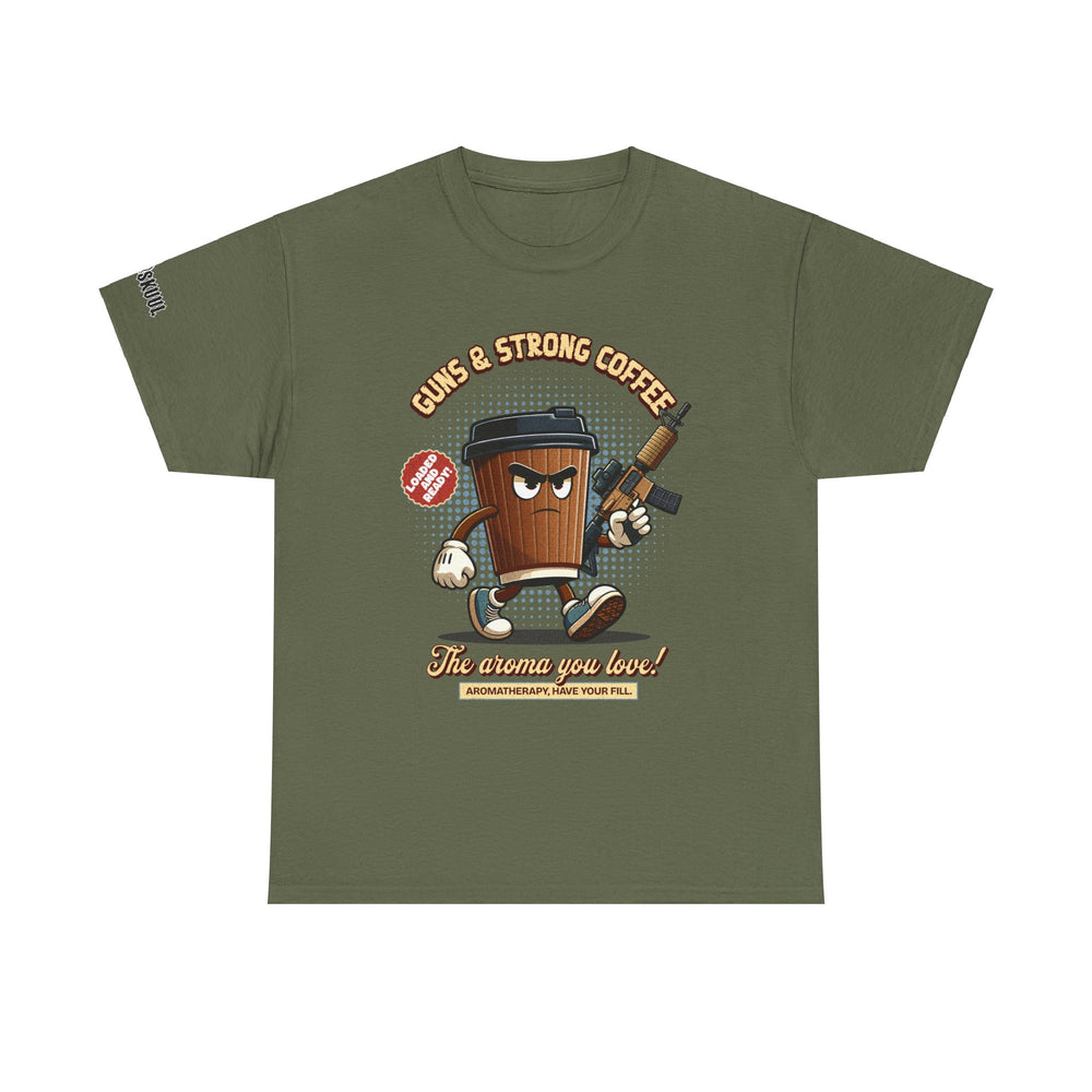 GUNS AND STRONG COFFEE T SHIRT