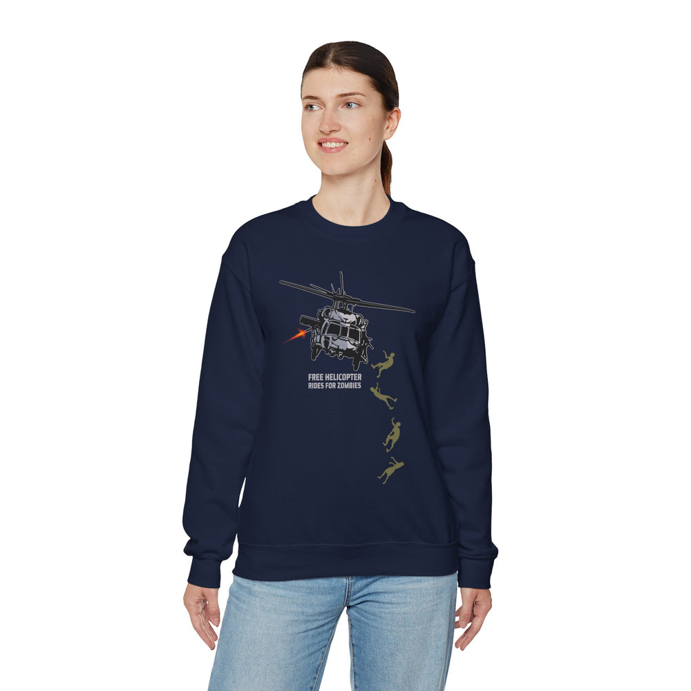 FREE HELICOPTER RIDES FOR ZOMBIES SWEATSHIRT