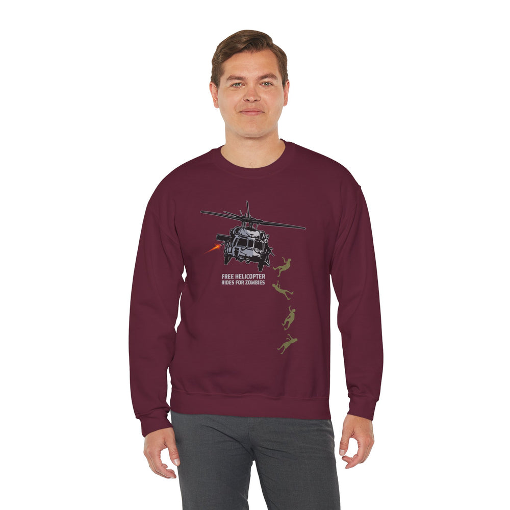 FREE HELICOPTER RIDES FOR ZOMBIES SWEATSHIRT