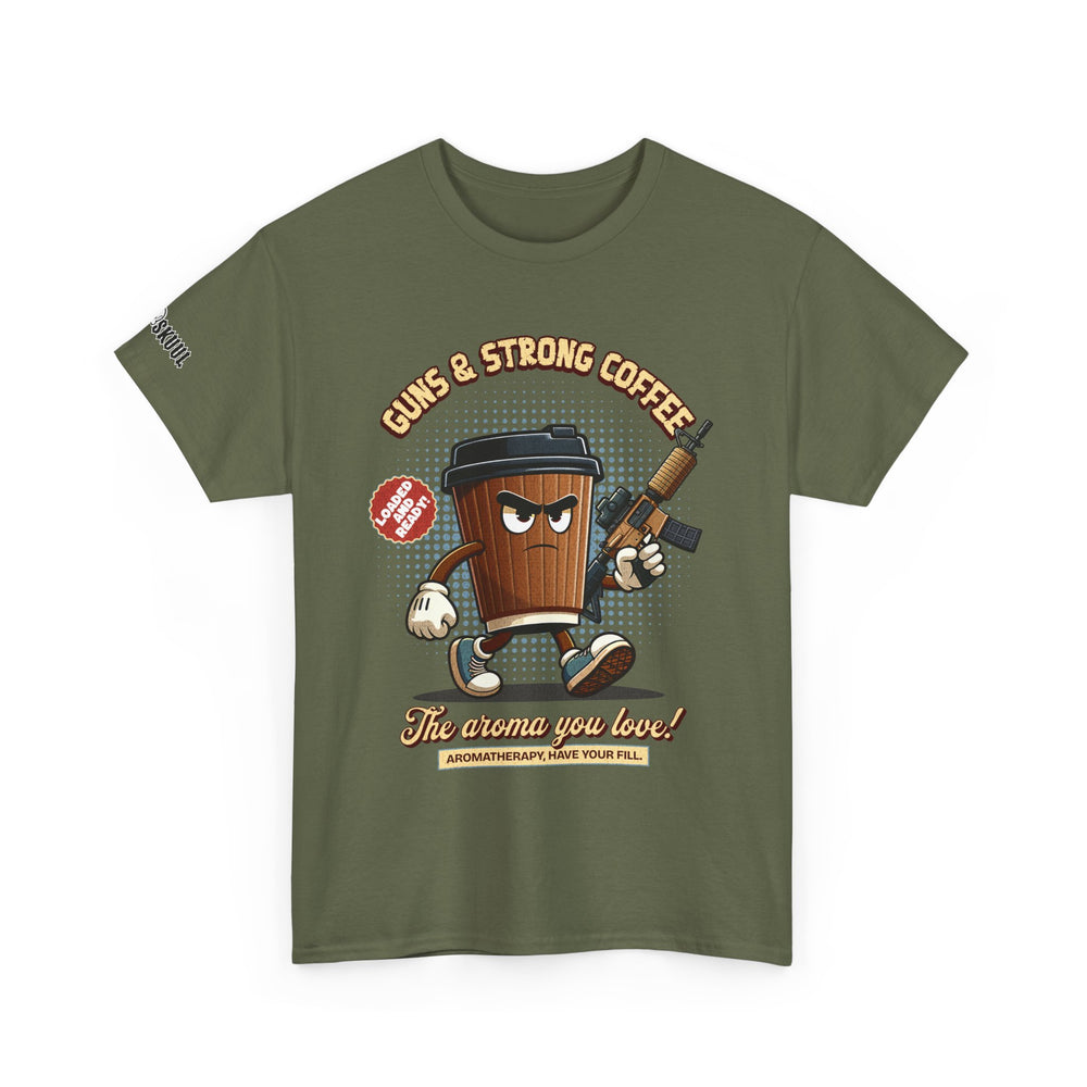 GUNS AND STRONG COFFEE T SHIRT