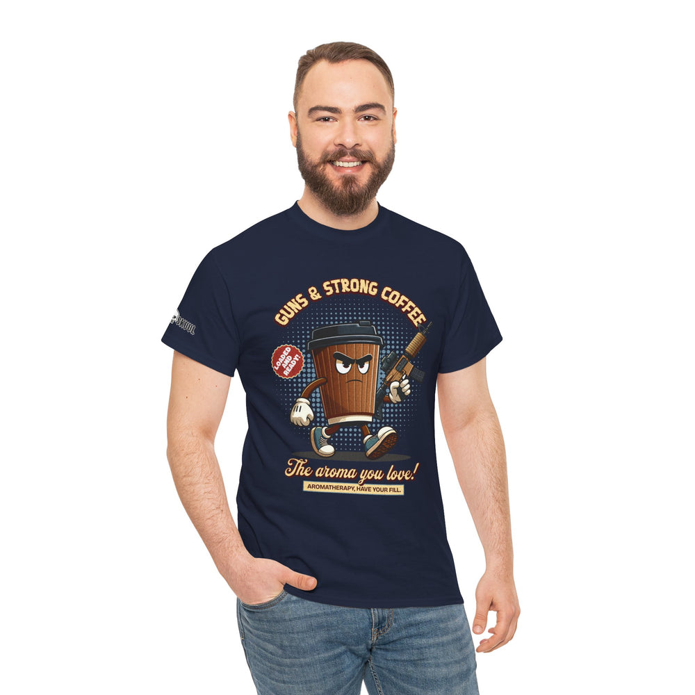 GUNS AND STRONG COFFEE T SHIRT