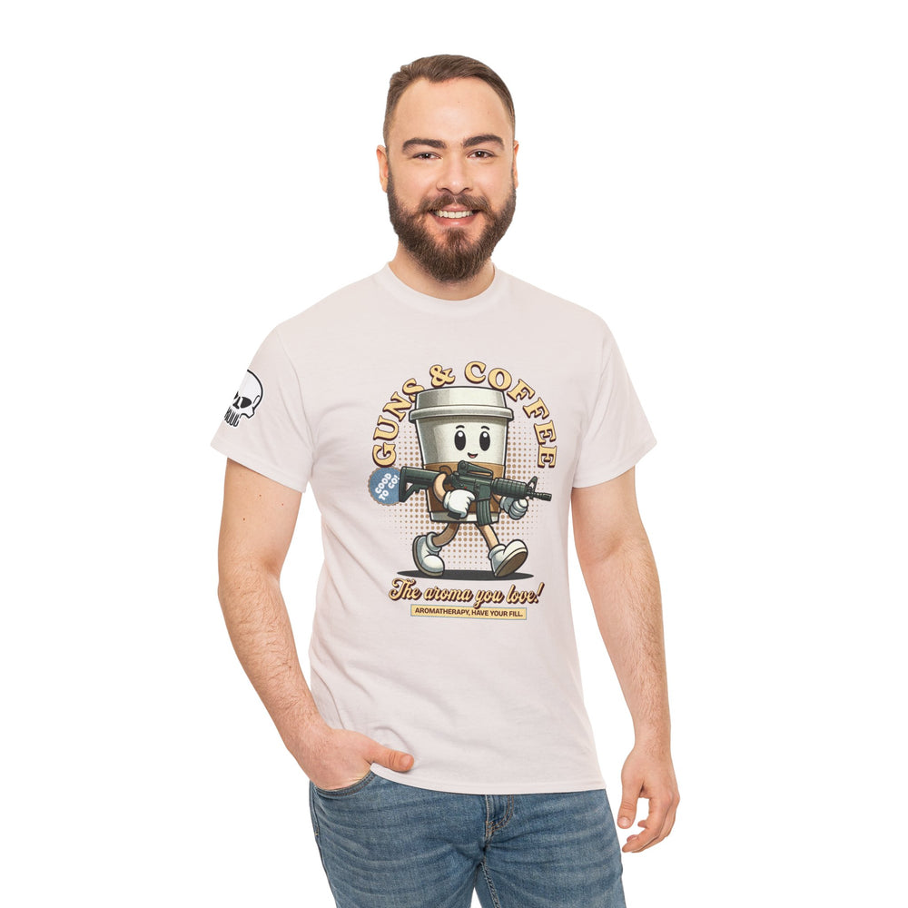 GUNS AND COFFEE VINTAGE T SHIRT