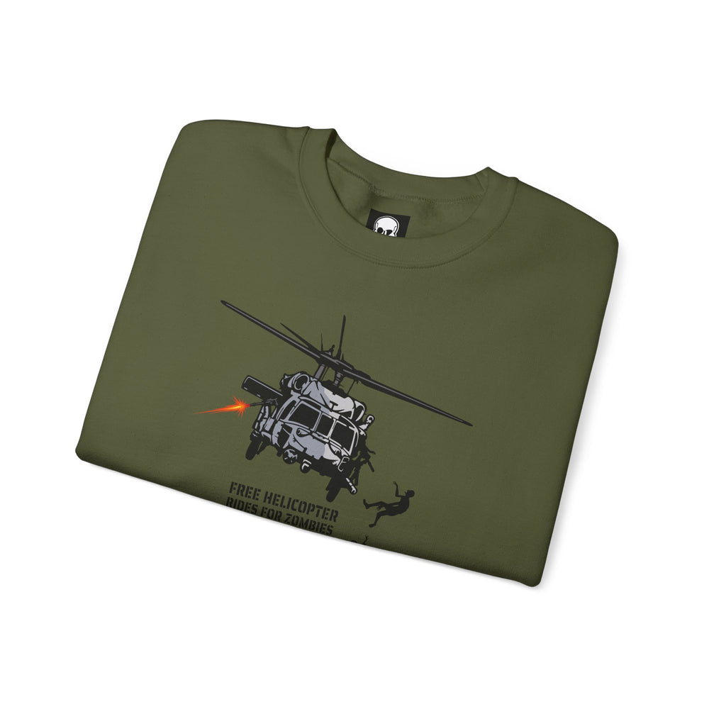 FREE HELICOPTER RIDES FOR ZOMBIES SWEATSHIRT