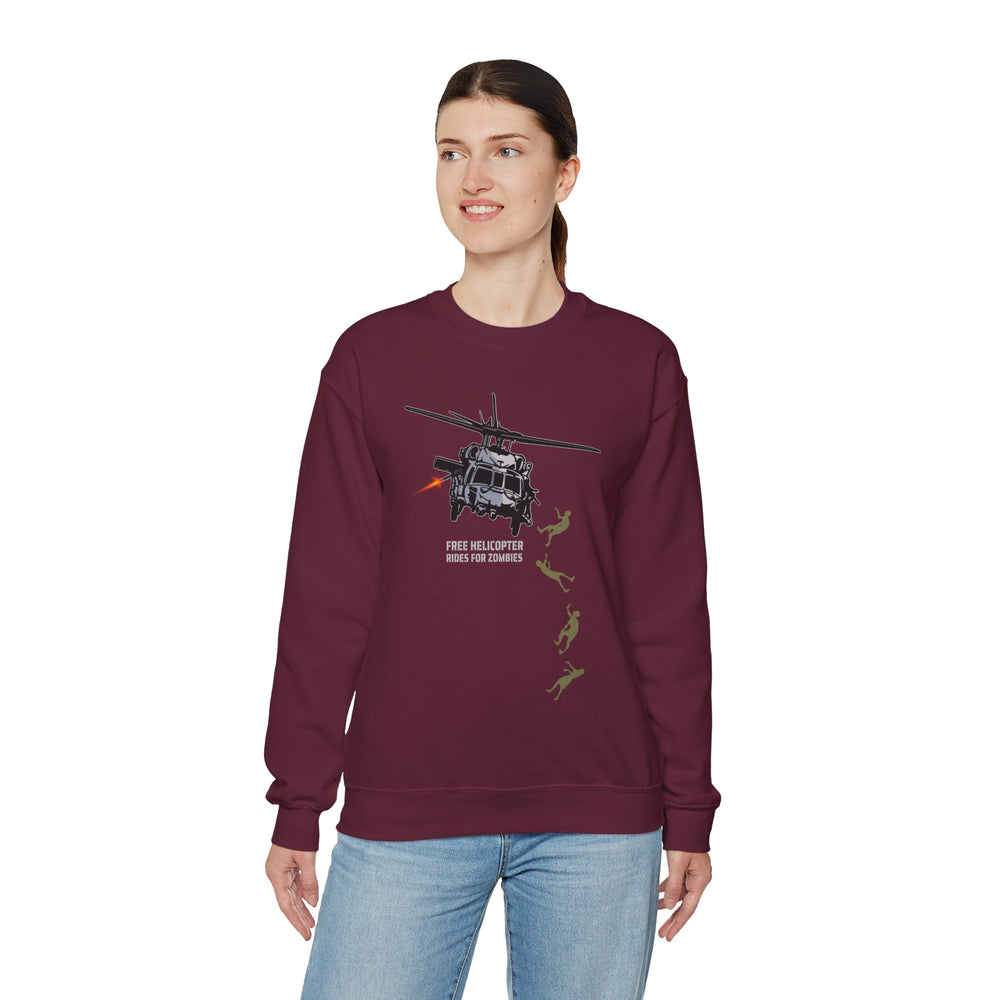 FREE HELICOPTER RIDES FOR ZOMBIES SWEATSHIRT