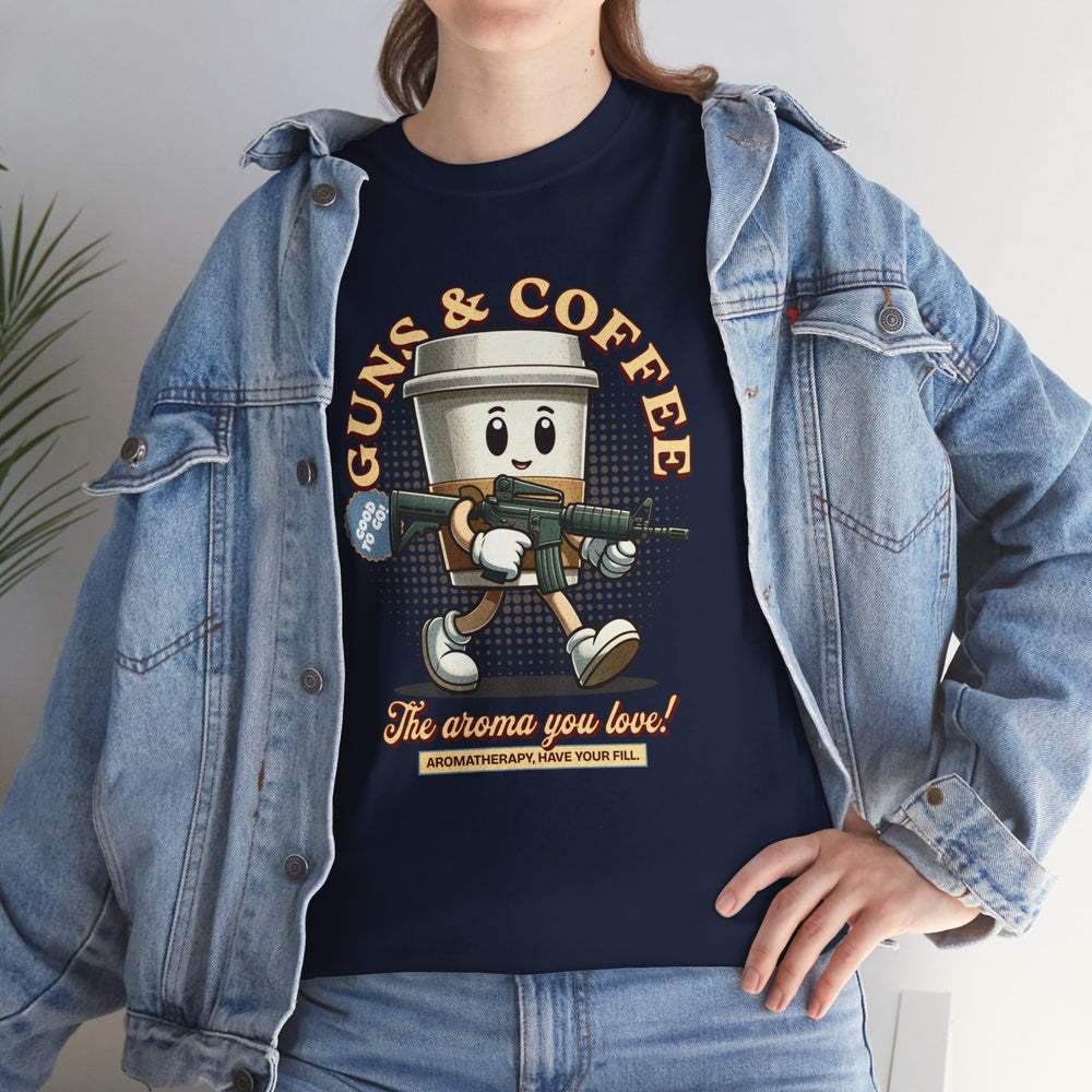 GUNS AND COFFEE VINTAGE T SHIRT