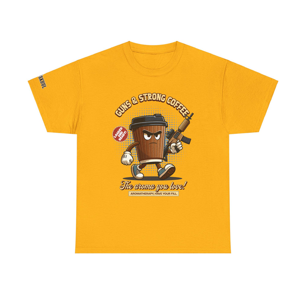 GUNS AND STRONG COFFEE T SHIRT