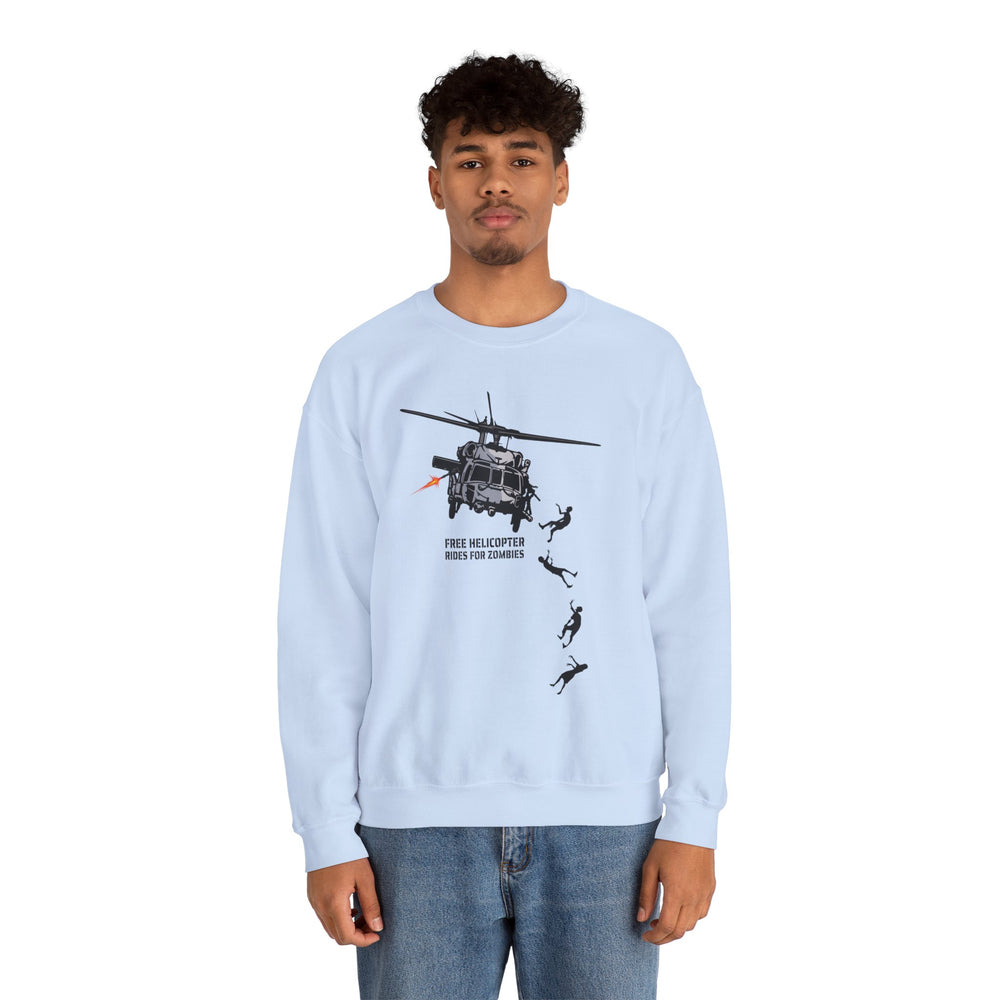 FREE HELICOPTER RIDES FOR ZOMBIES SWEATSHIRT