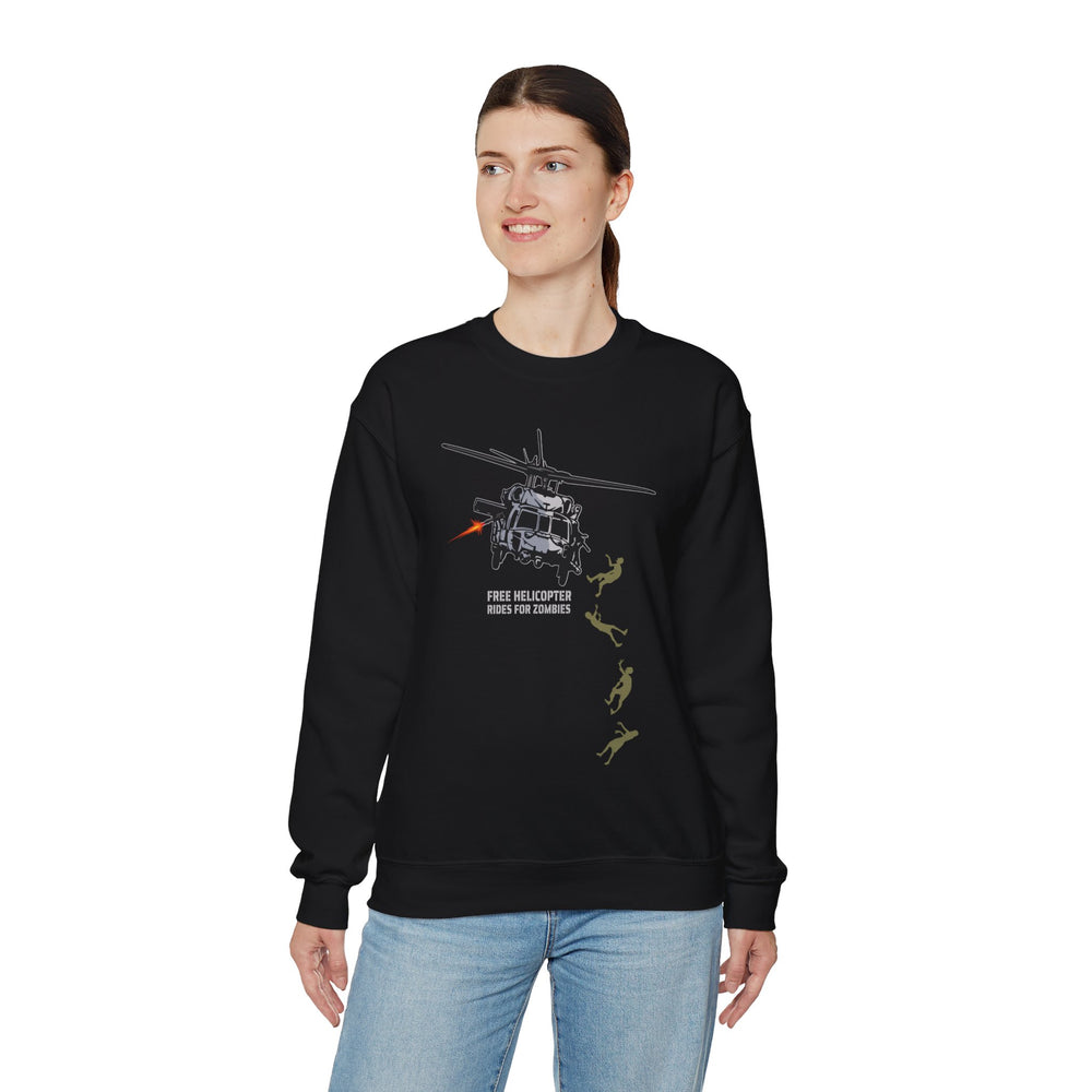 FREE HELICOPTER RIDES FOR ZOMBIES SWEATSHIRT